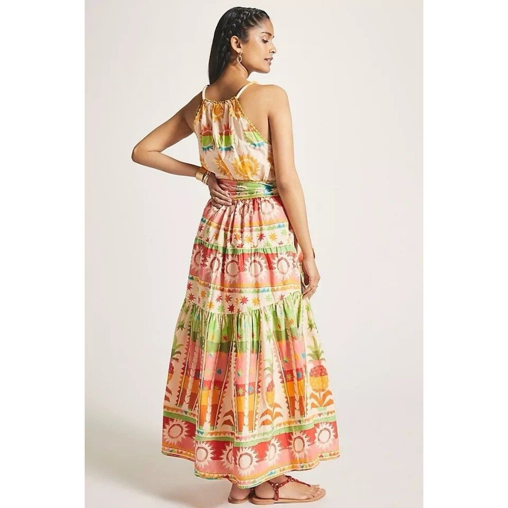 Farm Rio Multi-Print Halter Maxi Dress M Cotton Summer Missing Belt